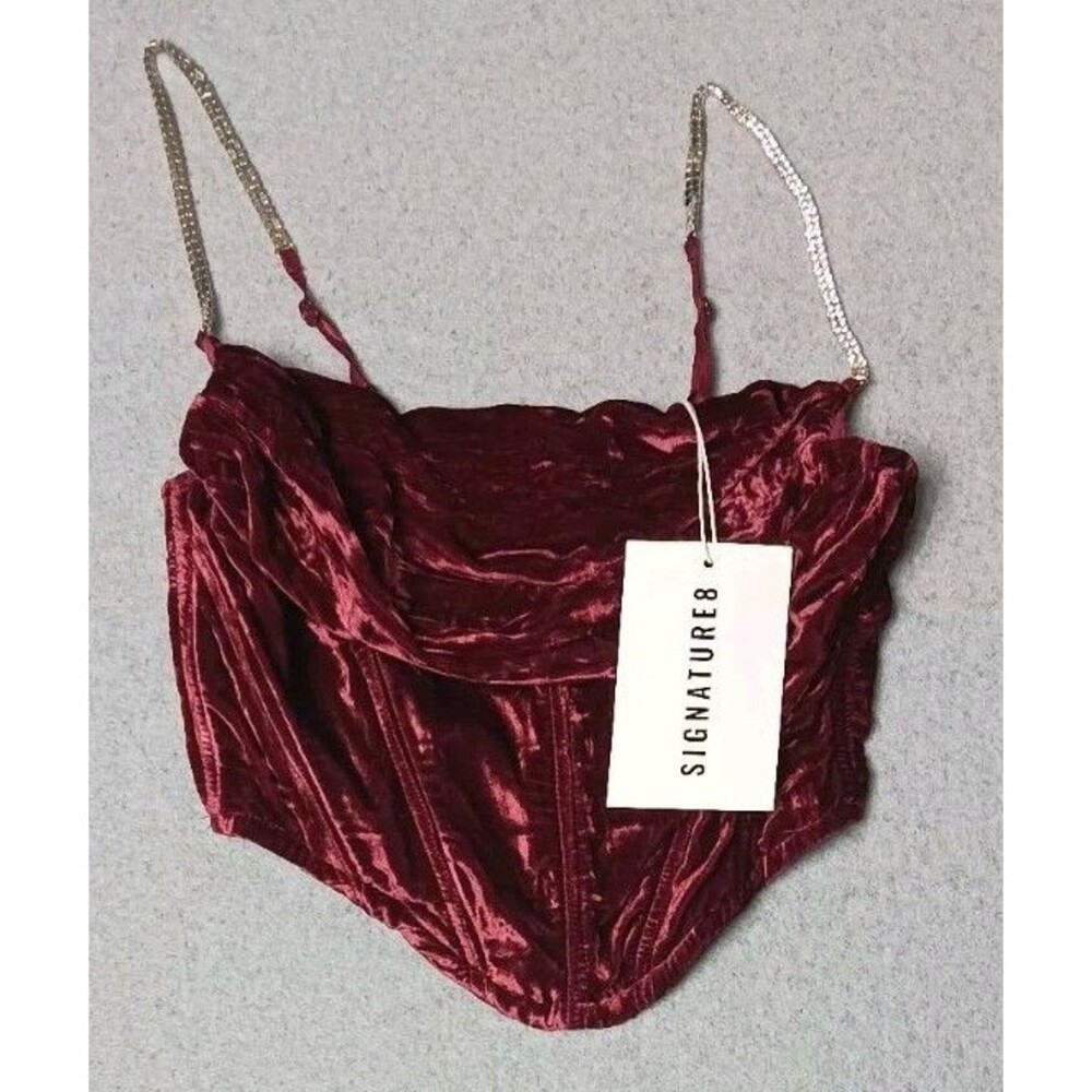 NWT! Signature 8 Velvet Cropped Cowl Neck Corset Top S Burgundy Maroon Clubwear